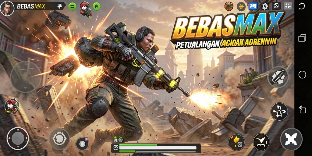 Tampilan seru gameplay dan pertarungan epik di BEBASMAX.