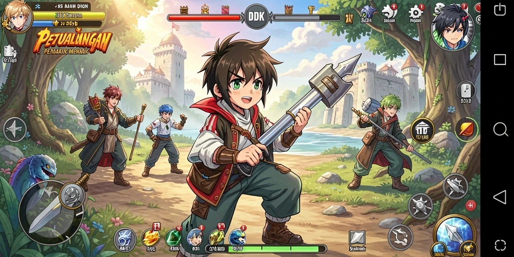 Tangkapan layar menampilkan karakter anime dalam aksi dramatis.