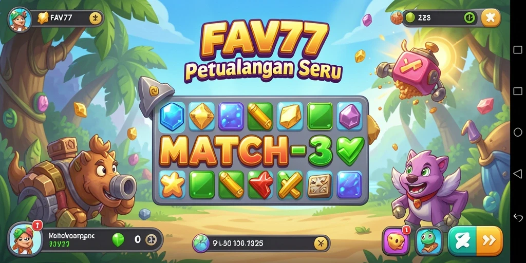 Tampilan gameplay seru dari FAV77, game Match-3 yang menantang.