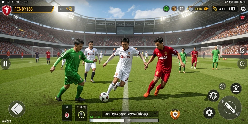 Tampilan gameplay FENDY188 dengan aksi sepak bola yang mendebarkan.