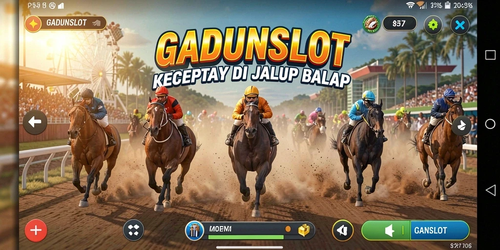Tampilan gameplay GADUNSLOT yang mendebarkan di jalur balap.