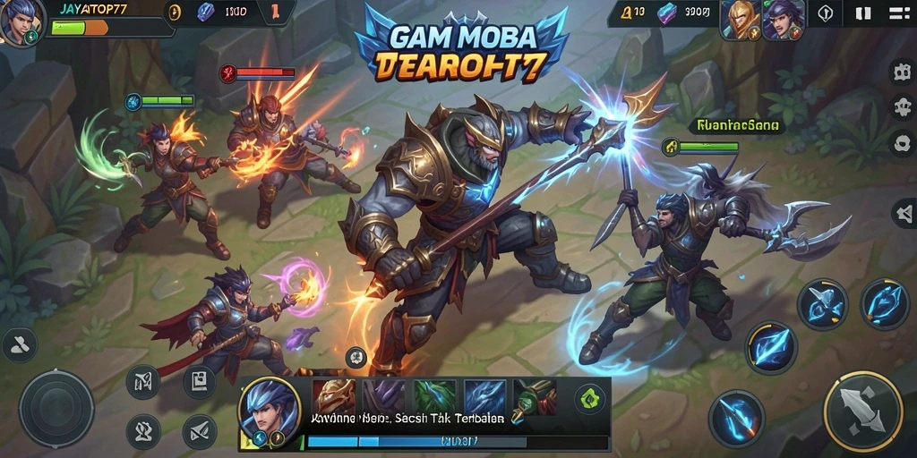 Tampilan gameplay intens dalam pertarungan MOBA.