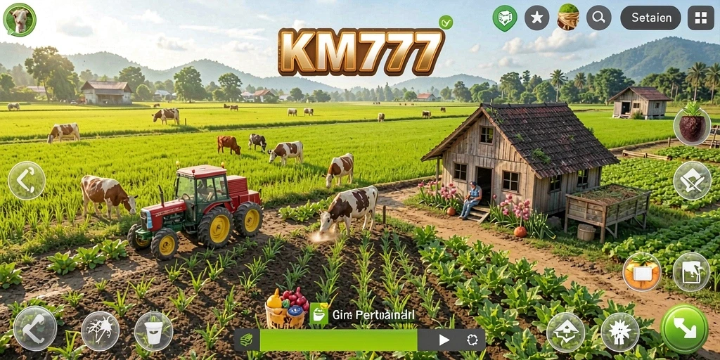 Screenshot utama KM777 menampilkan gameplay pertanian yang seru dan interaktif.