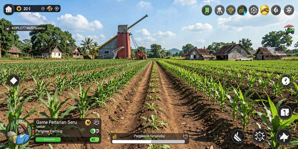 Tampilan layar gameplay KOPLO77 dengan aktivitas bertani yang seru.