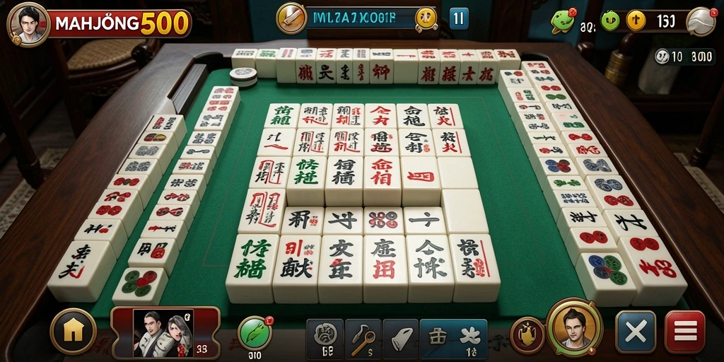 Menampilkan gameplay MAHJONG500 yang strategis dan menantang.