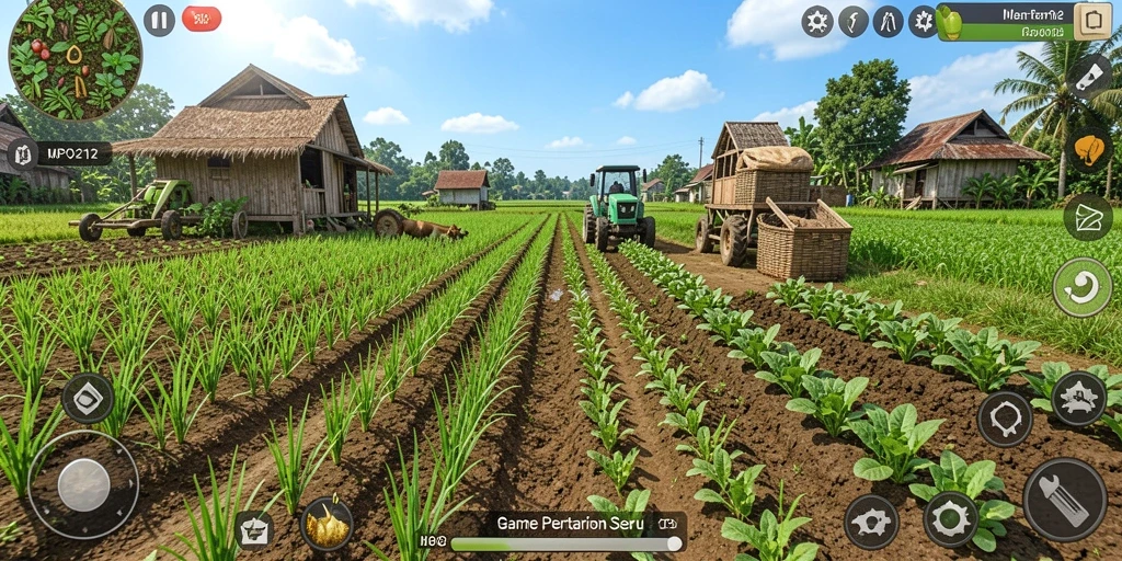 Tampilan menarik dari gameplay MPO2121 yang menggambarkan bertani secara virtual.