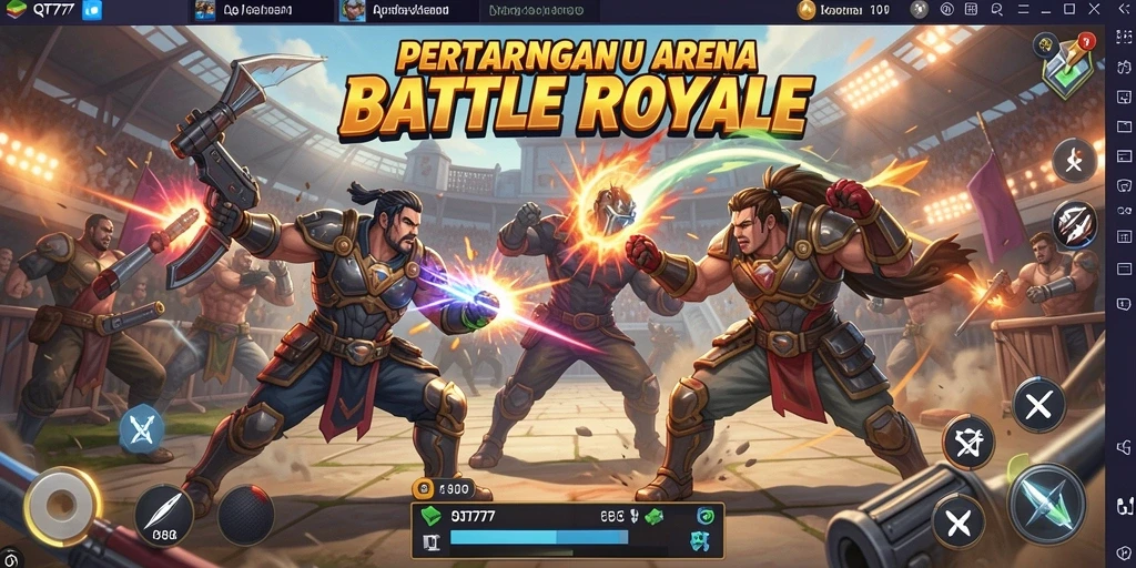 Tangkapan layar gameplay QT777 menampilkan aksi Battle Royale yang intens.