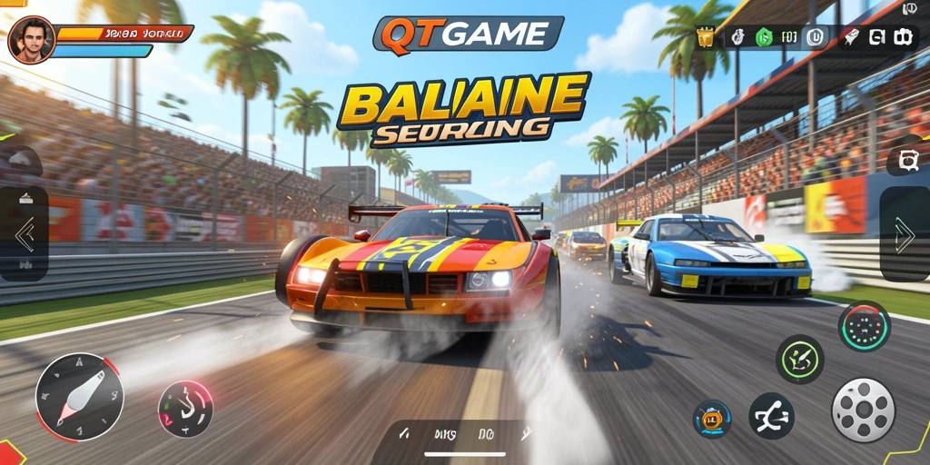 Tampilan gameplay QTGAME yang mendebarkan dalam balapan.