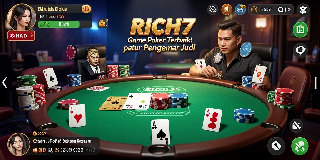 Tampilan gameplay RICH7 yang menampilkan suasana meja Poker yang seru.