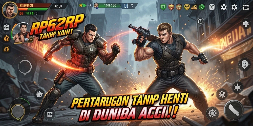 Screenshot utama RP62RP menunjukkan pertarungan seru dan gameplay yang intens.