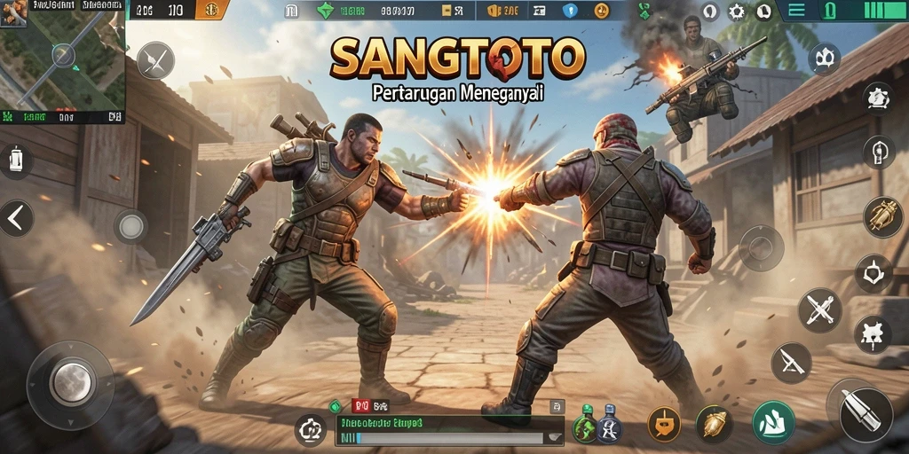Screenshot gameplay <strong>SANGTOTO</strong> yang penuh aksi dan strategi Battle Royale.