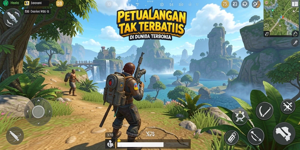 Screenshot gameplay X78 menampilkan petualangan seru di dunia terbuka.